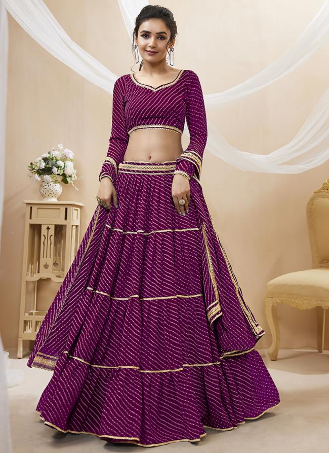 Georgette Purple Party Wear Leheriya Printed Lehenga Choli